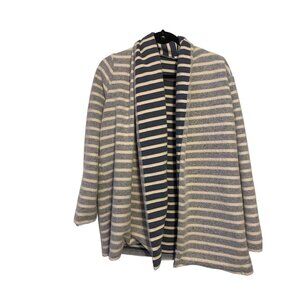 PinkBlush‎ Striped Open Front Cardigan Sweater Women's Blue White Gray